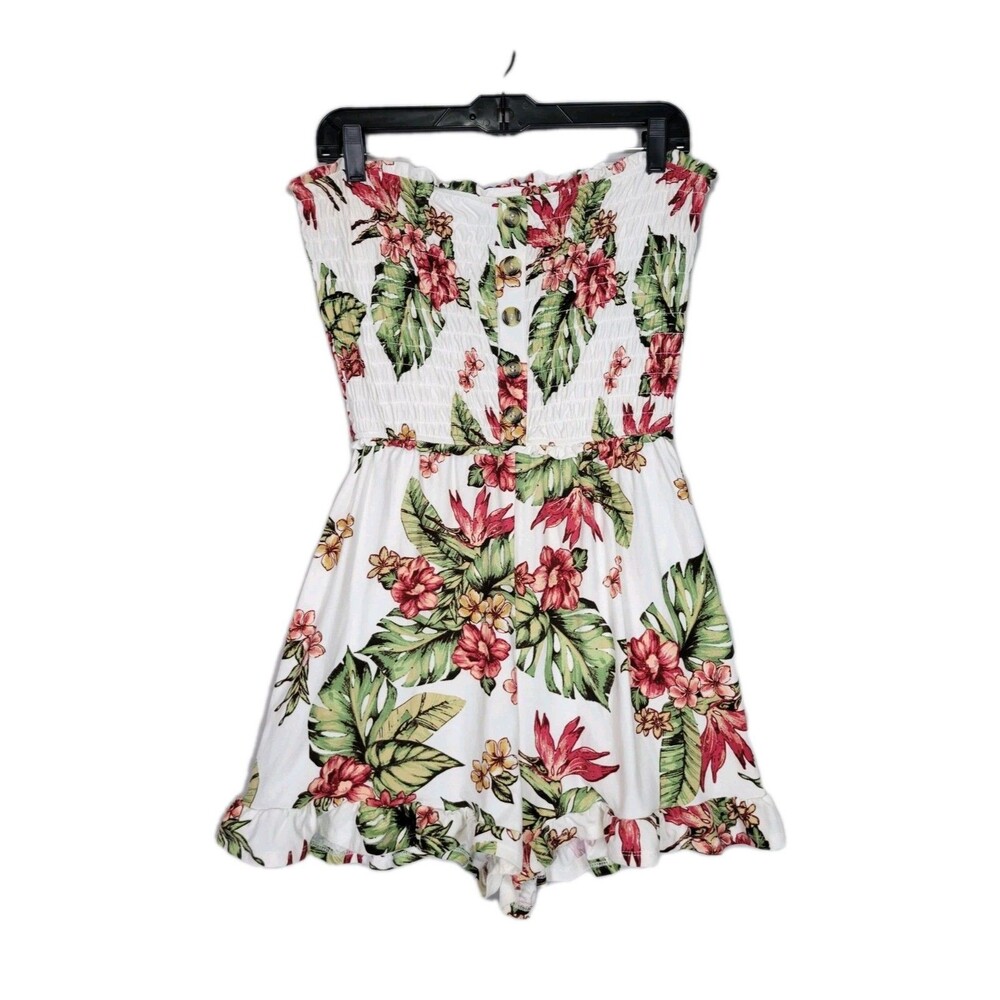 Derek Heart Tropical Sleeveless Tube Top Romper Juniors XL Ruffle Trim Beachy